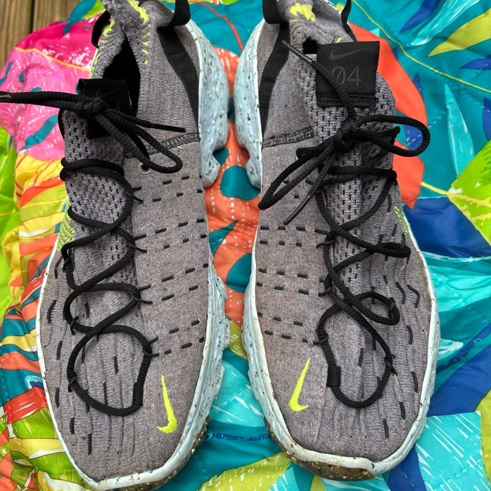 Gray and Black Knit Sneakers with Neon Accents